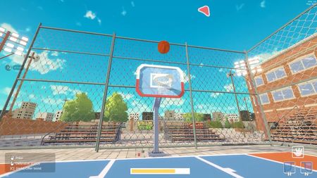 First-person shot attempt toward the basketball hoop.