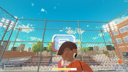 First-person player preparing a basketball shot.